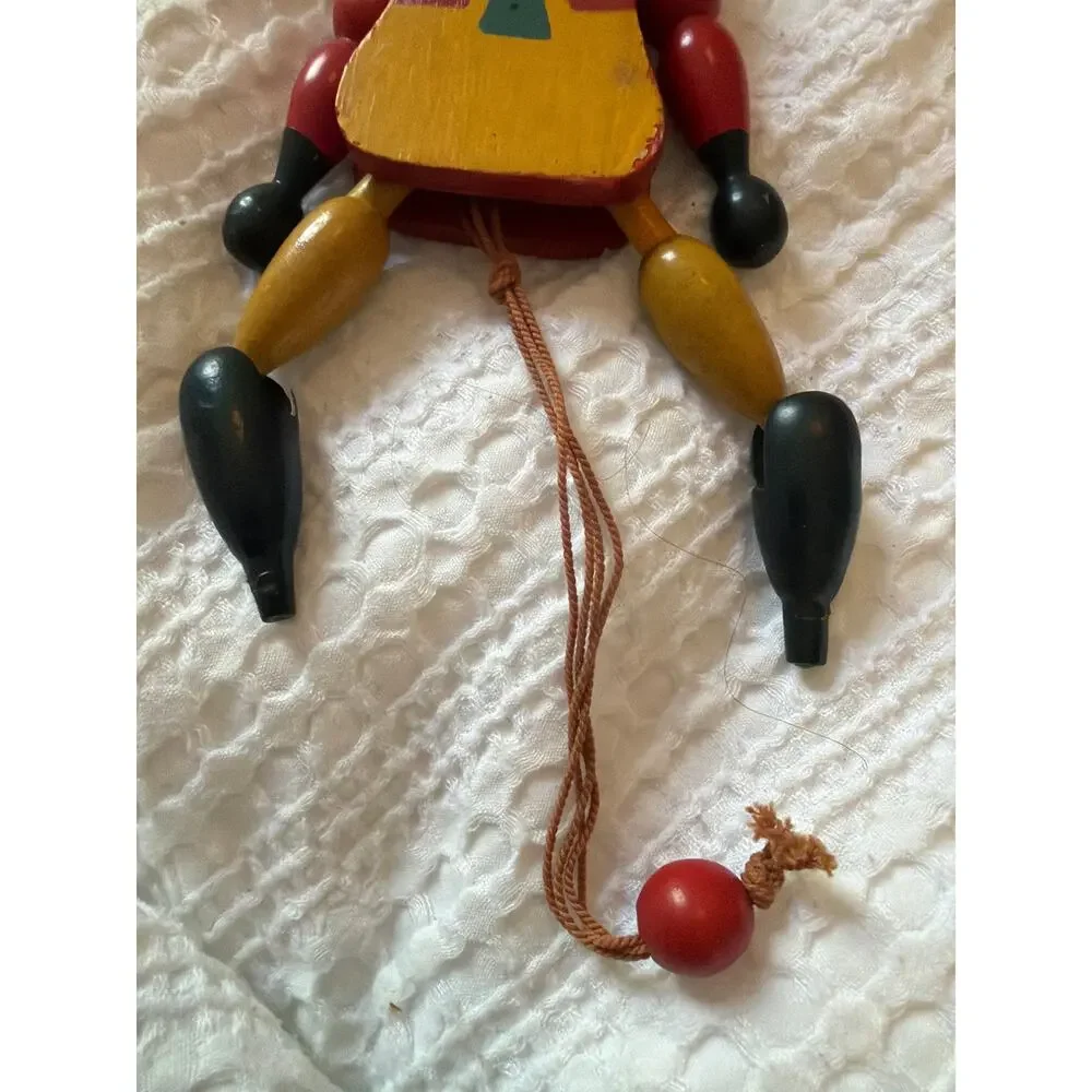 Vintage Wooden Jumping Jack Cat Pull String Hand Painted Folk Art Toy 7